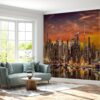 NYC sunset panorama mural perfect for urban-themed living rooms and offices