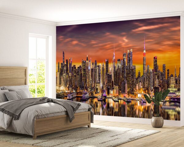 New York City Panorama at Sunrise Wallpaper Photo Wall Mural Wall UV Print Decal Wall Art Décor