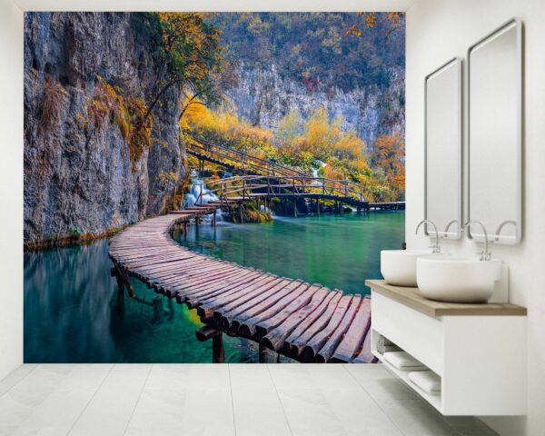 View of Pure Water waterfall Wallpaper Photo Wall Mural Wall UV Print Decal Wall Art Décor