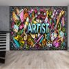 Dynamic graffiti street art design wall mural