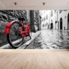 Self-adhesive mural showcasing the charm of a European street scene