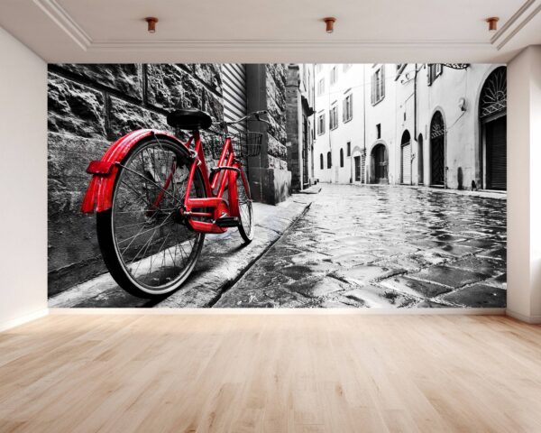 Self-adhesive mural showcasing the charm of a European street scene