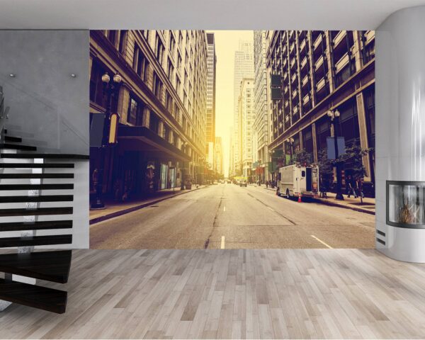 City street and taxis mural perfect for urban-themed offices and living rooms