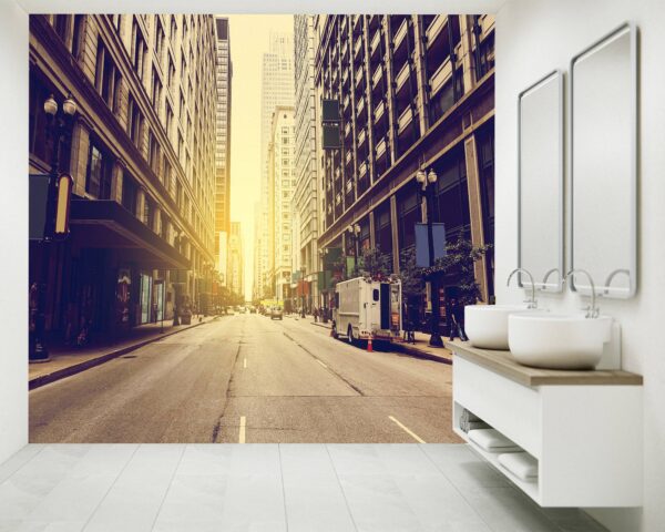 City Street Sunrise Wallpaper Photo Wall Mural Wall UV Print Decal Wall Art Décor