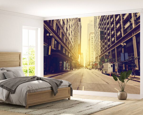 City Street Sunrise Wallpaper Photo Wall Mural Wall UV Print Decal Wall Art Décor