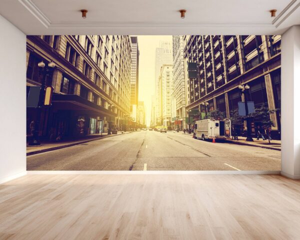 City Street Sunrise Wallpaper Photo Wall Mural Wall UV Print Decal Wall Art Décor