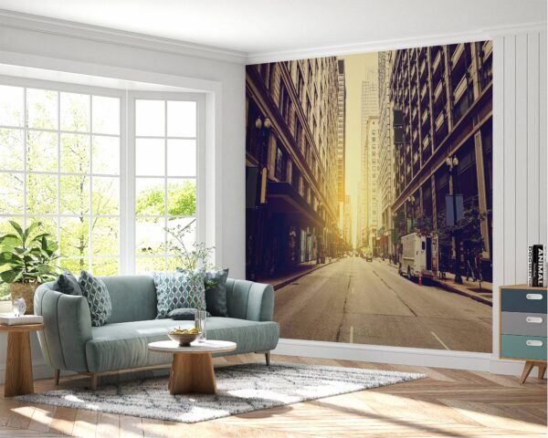 City Street Sunrise Wallpaper Photo Wall Mural Wall UV Print Decal Wall Art Décor