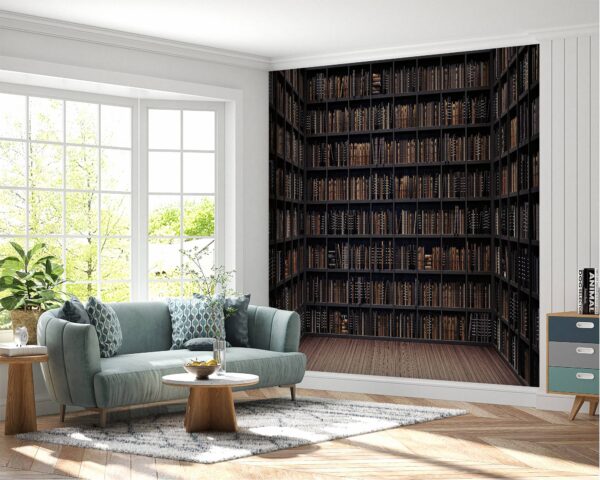 Self-adhesive wallpaper showcasing a collection of books