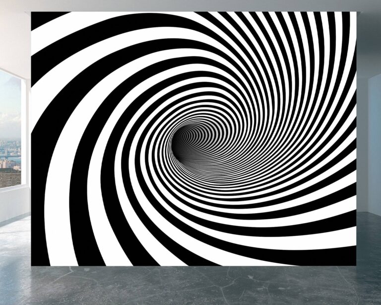 Modern black and white abstract twister wall mural