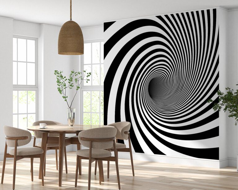 Modern black and white abstract twister wall mural