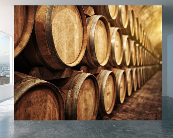 Living room adorned with the charm of old-world barrels