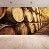 Self-adhesive wallpaper showcasing vintage oak barrels