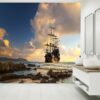 Vintage Ship on Sea Sunset Wallpaper Photo Wall Mural Wall UV Print Decal Wall Art Décor