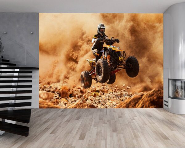 Dynamic quad offroad design on self-adhesive wallpaper