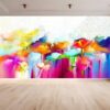 Vibrant multicolor paint effect flowers wall mural