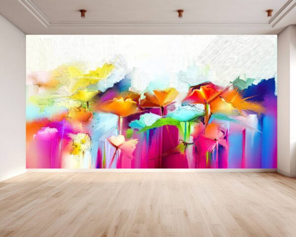 Vibrant multicolor paint effect flowers wall mural