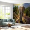 Office adorned with elephant wallpaper mural