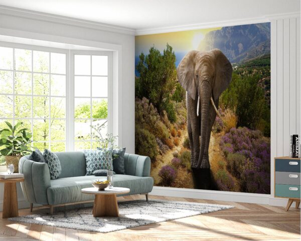 Office adorned with elephant wallpaper mural