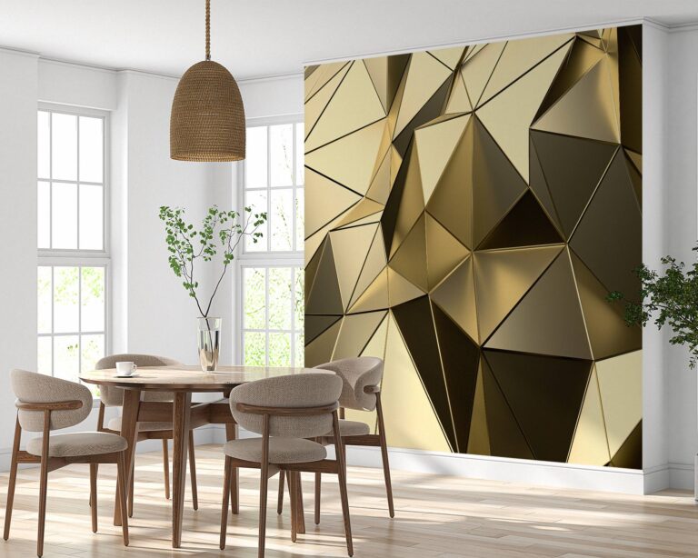 Living room adorned with a sophisticated gold triangles design