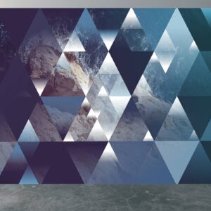 Wall mural showcasing geometric triangles in a blue landscape