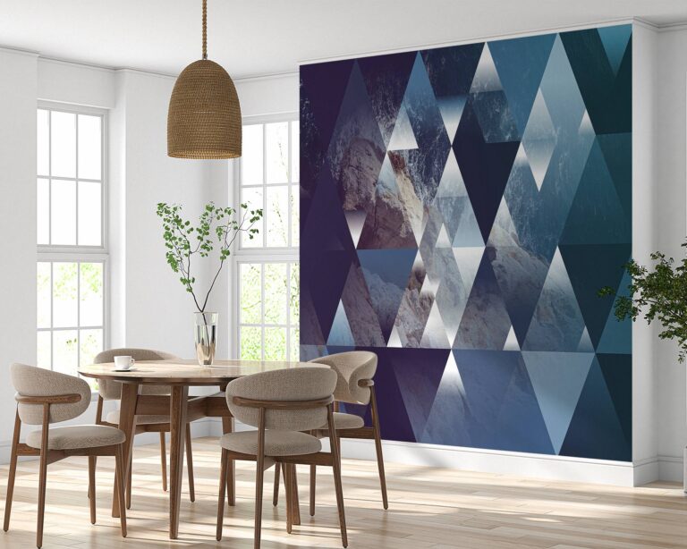 Wall mural showcasing geometric triangles in a blue landscape