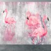 Exotic pink flamingos on concrete background wall mural