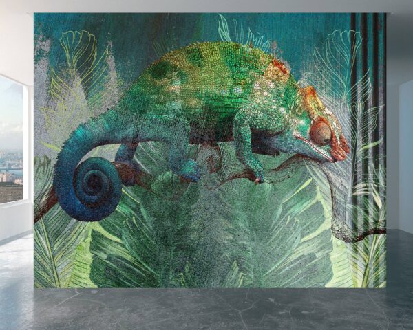 Close-up of detailed chameleon wall decor design