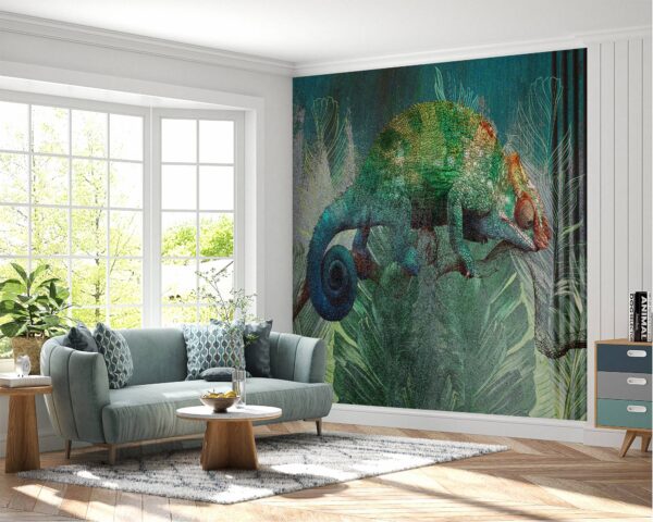 Living room adorned with chameleon wallpaper mural