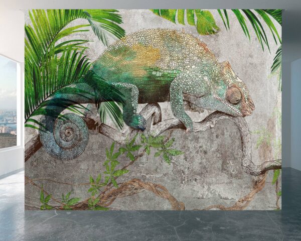 Close-up of detailed chameleon wall paper design