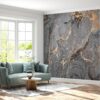 Neutral-toned Living Room Wallpaper, featuring a grey marble design.