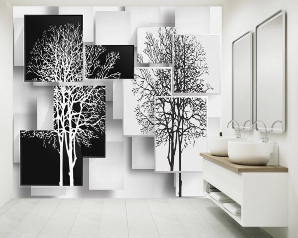 3D Black and White Trees Wallpaper Photo Wall Mural Wall UV Print Decal Wall Art Décor