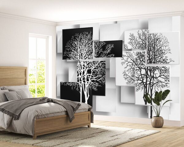 3D Black and White Trees Wallpaper Photo Wall Mural Wall UV Print Decal Wall Art Décor