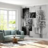 Self-adhesive wallpaper showcasing monochromatic tree art