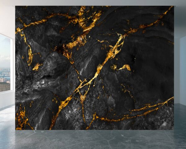 Black Marble Wallpaper - Peel and Stick Wallpaper, Office Wall Art, Marble Wall Design, Wall Decor, Removable Wallpaper