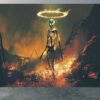 Wallpaper roll showcasing fiery skeleton and sword inferno scene
