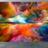 Artistic rainbow colors landscape wall mural with paint effect