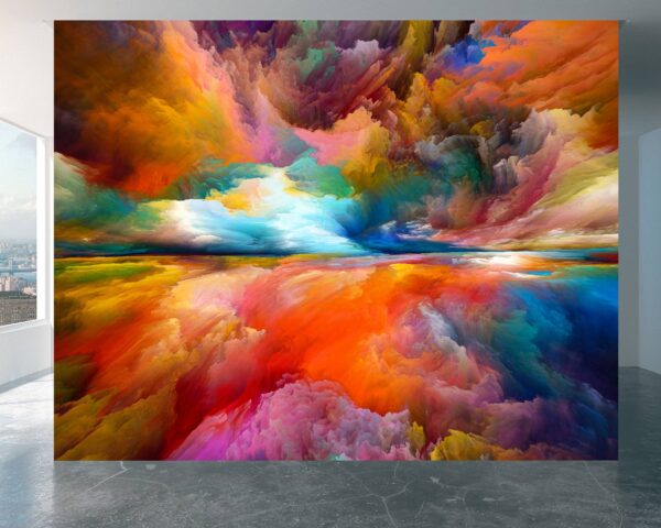 Artistic rainbow colors landscape wall mural with paint effect