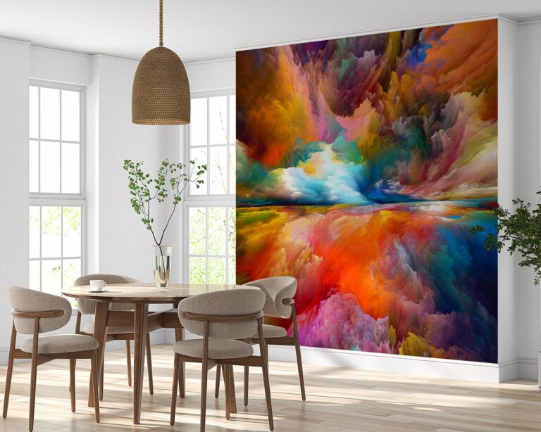 Artistic rainbow colors landscape wall mural with paint effect