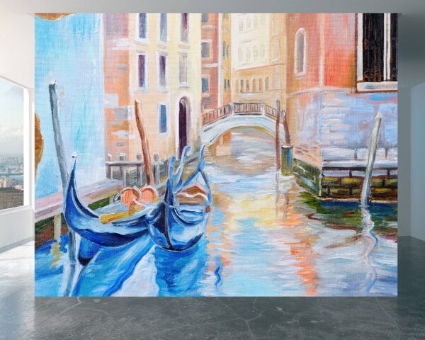 Artistic Venice gondola wall mural with paint effect