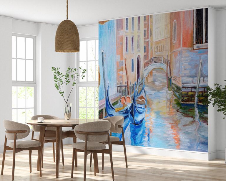 Artistic Venice gondola wall mural with paint effect