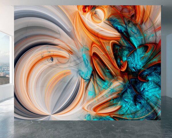 Artistic wall mural featuring vibrant brush strokes