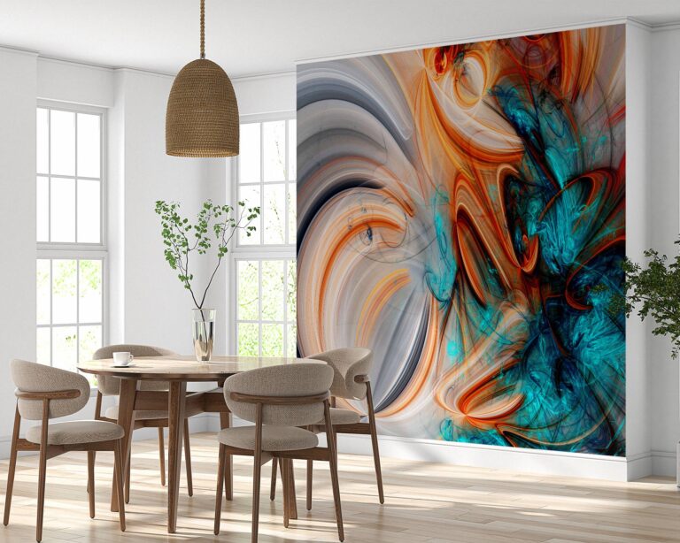 Artistic wall mural featuring vibrant brush strokes