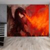 Dramatic fiery dragon scene wallpaper for a bold interior statement