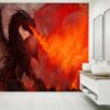 Bedroom wall mural featuring dynamic dragon fire for an epic ambiance