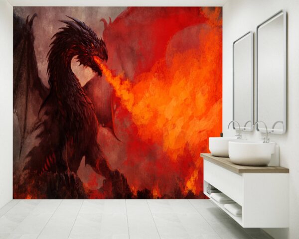 Bedroom wall mural featuring dynamic dragon fire for an epic ambiance