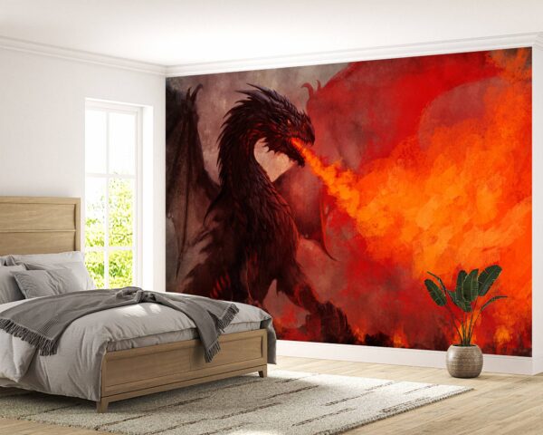 Majestic fire-breathing dragon wall art for a dramatic room transformation