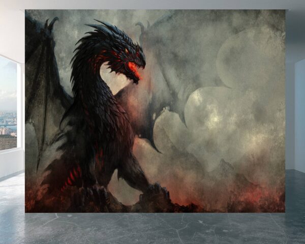 Wallpaper showcasing the majestic flight of an infernal dragon.