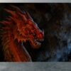 Haunting majestic red dragon guarding skeleton cave design on self-adhesive wallpaper