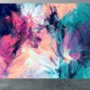 Artistic wall mural featuring vibrant ink splashes