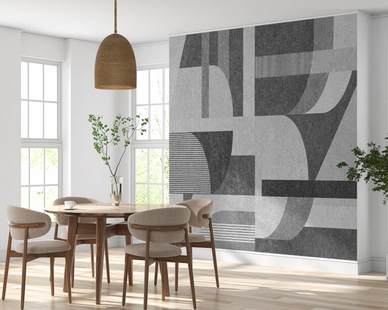 Artistic wall mural featuring subtle grey tones